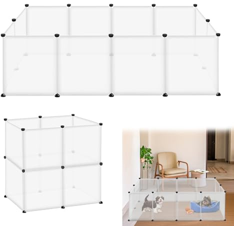 Suusolny Parc pour animaux de compagnie en grillage pour lapins, cochons d'Inde, chiots et petits animaux (Blanc, 12 pièces sans portes 145x75x48 cm)