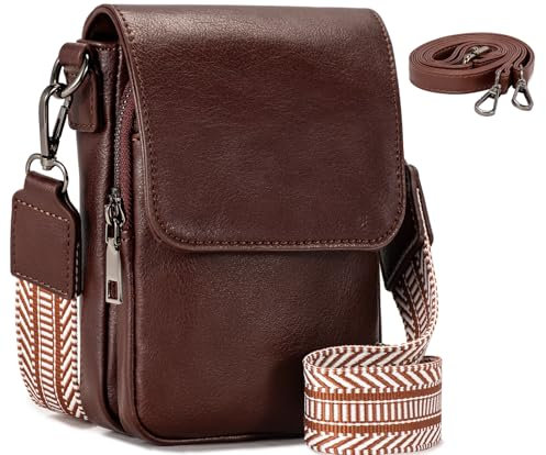 GASSDA Handytasche zum Umhängen, Umhängetaschen Damen Kleine Handtasche Damen Crossbody Bag Tasche Damen Breiter Gurt mit 2 Abnehmbarem Schultergurt (A-Kaffee)