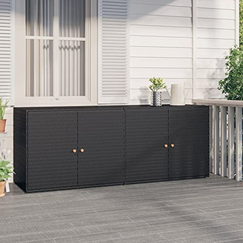Keyroto Gartenschrank wetterfest Balkonschrank Gartenschrank für den außenbereich Abstellschrank Poly Rattan-Schwarz-198x55,5x80 cm