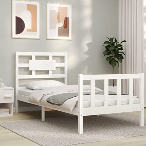 Sufrk Massivholzbett mit Kopfteil Bettgestell Bed Frame Holzbett Kopfteil Bett Schlafzimmer Bett Massivholzbetten Weiß 90x200 cm - 3192542