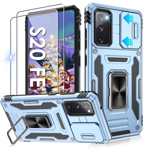 Jshru for Samsung S20 FE Case with Screen Protector-Camera Protective Cover | Ring Stand S20 FE Phone Case for Men and Women | Shockproof Bumper Phone Cover for Samsung Galaxy S20 FE,Light Blue