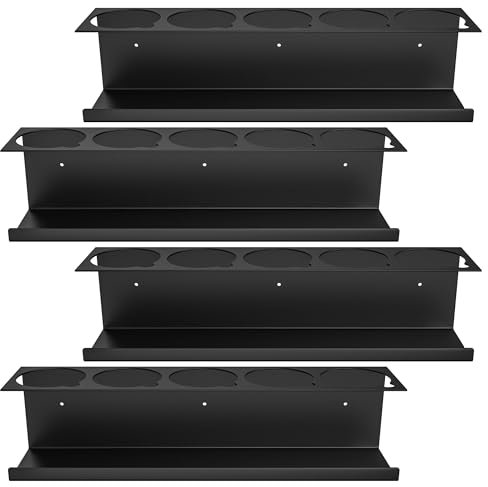 Riciakik 4 Pack Wall-Mounted Spray Bottle Holder, Aerosol Spray Can Holder Storage Rack, Heavy-Duty Paint Bottle Organizer With 20 Holes, Steel Black Spray Rack for Garage, Shop, Home or Tool Trailer