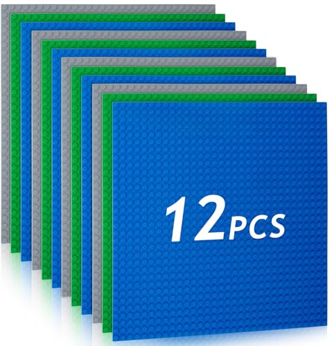 HOTUT Classic Base Verde, Set di 12 Pannelli da Costruzione 25 x 25 cm, Tavola per Costruzioni Quadrata con 32x32 Bottoncini, Piastre di Base per Bambini Compatibili con la Maggior Parte Delle Marche