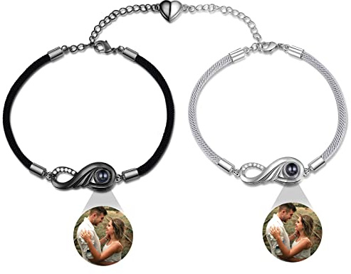 Lam Hub Fong Personalisiert Armband mit Bild für Damen Herren Armband mit Foto Projektion Freundschaftsarmband Partnerarmband für Valentinstag Geburtstage Weihnachtstag