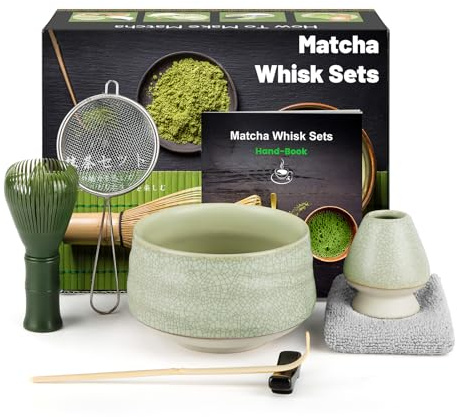 Kit de Ceremonia Japonesa del Matcha de 7 piezas, Batidora de Matcha de Resina, Cuenco de Matcha, Cuchara, Colador, Portacucharas, Soporte para la Batidora, Juego Completo de Matcha