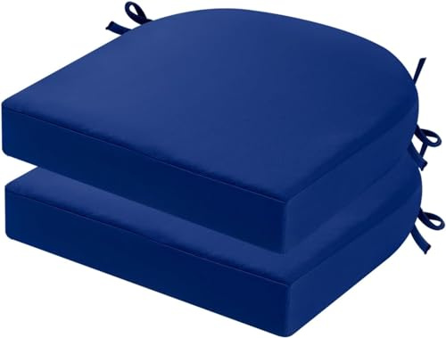 PRIMEPATIO Juego de 2 cojines para sillas de jardín de exterior de 7 cm de grosor, impermeables, con lazos, para muebles de exterior, almohadillas para sillas de comedor en forma de U, 45 x 45 cm