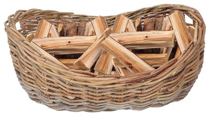 Wicker Log Basket Cradle Rustic Style Fireplace Log Storage Kindling Basket Firewood Rack with Handles Mantelpiece Hearth log Holder (Large)