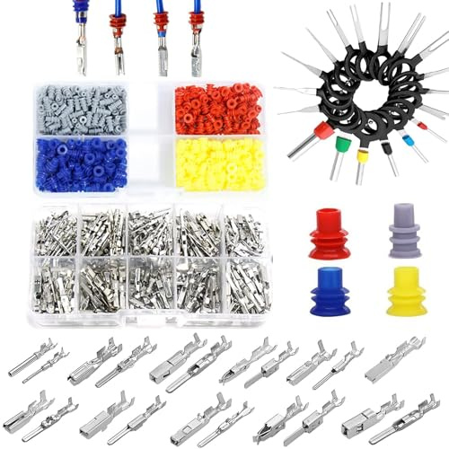 708 Pezzi Set di Capicorda a Crimpare Connettori per Auto, Pin del Connettore 1/1,5/1,8/2,2/2,3/2,5/2,8/3,5 mm Maschio e Femmina, Spina Impermeabile e Strumento di Rimozione, Per Auto Moto Barche