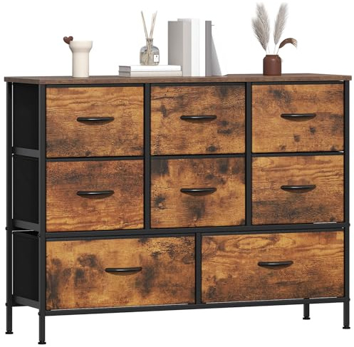 GoaHi Chest of Drawers, Fabric Dressers with Metal Frame and MDF Wooden Top Board, Adjustable Feet, Anti-Tip Safety, Storage Unit with 8 Drawers for Bedroom, Living Room, Closet, Office