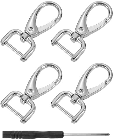 QUARKZMAN 4Pcs Ganchos Giratorios Con Mosquetón, 12mm (0.5 Pulgadas) Anillo D Mosquetón Desmontable Gancho De Metal Pinza De Langosta Con Destornillador Para Llavero Manualidades DIY, Plata