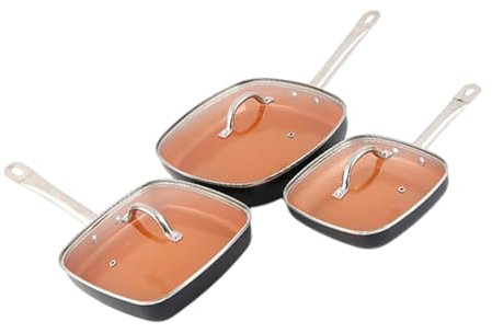 YHAILI Juego de 6 sartenes cuadradas de aluminio de color cobre para una cocción rápida y uniforme con revestimiento antiadherente
