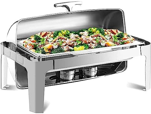 MYUYEE Chafing Dish in voller Größe mit Rolldeckel 9-l-Edelstahl-Speisenwärmer-Set mit Speisepfanne Wasserpfanne und Brennstoffhaltern für Partys und Buffets,