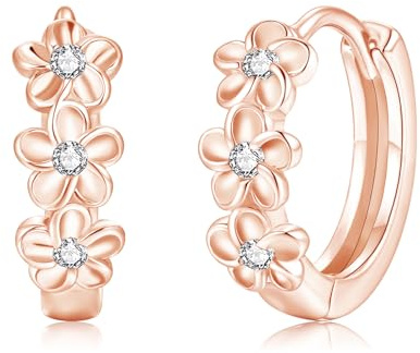 Loutade Creolen Silber 925, 925 Sterling Silber Blume Olivenblatt Creolen | Hypoallergen 13mm Klein Niedliche Cubic Zirkonia Ohrringe Creolen, Leicht Schlafen Knorpel Huggie Ohrringe für Damen