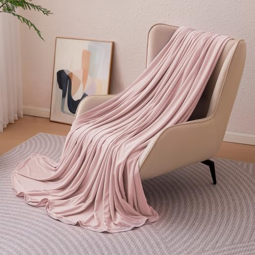 Amazon Basics Cooling Blanket for Hot Sleepers, Reversible Lightweight Thin Throw Blanket for Bed, Couch and Sofa, Twin XL (60 x 90), Pink