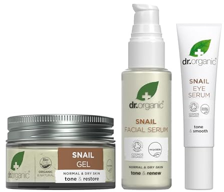 Dr Organic - Snail Gel Trio - Women's & Men's Skincare - Tone & Renew - Vegetarian, Cruelty, Paraben & SLS Free - 50ml, 30ml & 15ml - Bundle