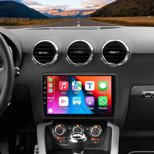 9 inch Android 15 Car Stereo for Audi TT MK2 2006-2014, 2+64GB Touch Screen Display Radio Multimedia Player Head Unit with Carplay Android Auto GPS Navigation Bluetooth WiFi AHD Backup Camera Mic