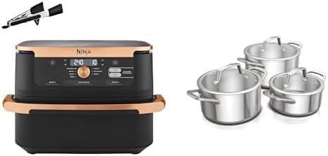 NINJA Foodi FlexDrawer Air Fryer, Dual Zone Avec Séparateur Amovible, Grand Tiroir de 10.4 L, AF500EUCP + Ninja EverClad Batterie de 3 marmites en acier inoxydable, C93003EUI
