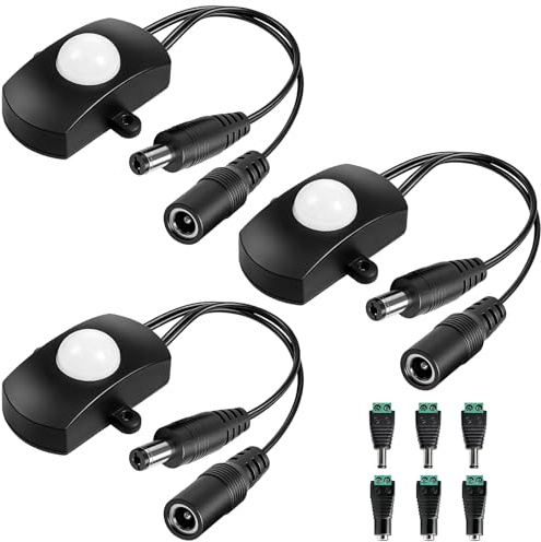 3 mini rilevatore di movimento DC 5-24 V 2 A, rilevatore di movimento PIR, sensore di occupazione, interruttore rilevatore di presenza per armadio da cucina, illuminazione a LED fai da te (nero)