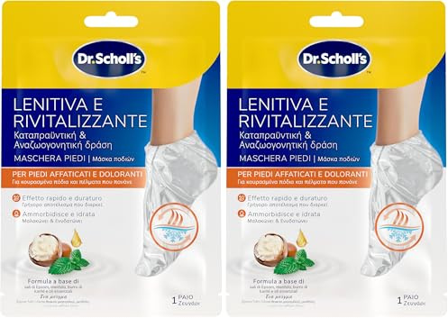 Dr. Scholl's Maschera Piedi Lenitiva e Rivitalizzante per Piedi Stanchi e Doloranti, Impacco Idratante, Ammorbidisce e Idrata la Pelle con Sale di Epsom, Mentolo, Burro di Karité e Lavanda