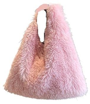 ZUGLQYSX fluffig tygväska fluffig plysch handväska tygväska vinter kvinnor väska fuskpäls axel mjuk stor kapacitet lammull shopping dam, Rosa, (30cm(Max Length(50cm)