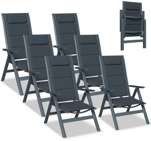 Devoko Set 6 Sedie da Giardino Pieghevoli in Alluminio - Poltrona da Giardino Esterna Regolabile in 7 Posizioni, Sedia Portatile a Schienale Alto Adatta a Tutte Tavole per Giardino, Terrazza, Piscina