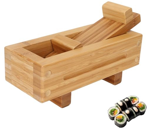 Jwthee Sushi-Pressformkasten aus Bambusholz, rechteckige Oshizushi-Pressform, tragbare Sushi-Reisrollenform mit abnehmbaren Teilen für Anfänger und den Heimgebrauch