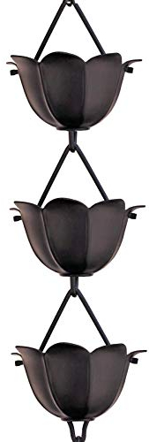 Monarch Rain Chains 18022 Aluminium-Fallrohr für Dachrinnen, große Tasse, Lotus, 2,5 m Länge, Ersatz-Fallrohr für Dachrinnen, Regenkette, 2,5 m, Schwarz
