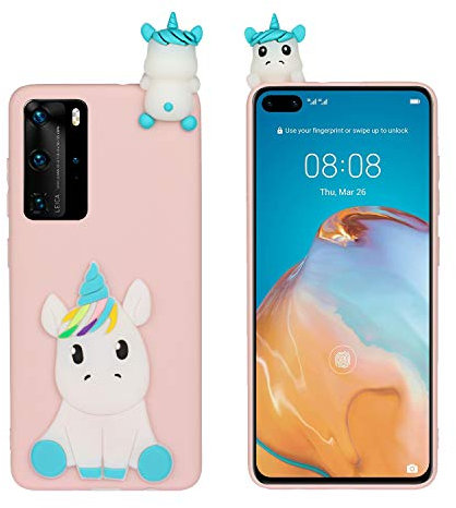 HopMore kompatibel mit Huawei P40 Pro Handyhülle Weich Silikon 3D Muster Kawaii Tier Hüllen Dünn Slim Case Stoßfest Huawei P40 Pro Hülle Schutzhülle Cover Gel - Rosa Einhorn