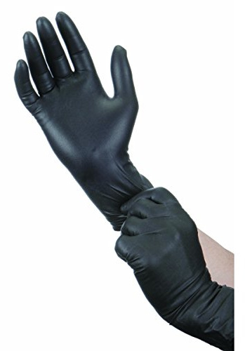 100 (1 Box) x BLACK Nitrile (Latex & Powder Free) Gloves Disposable Food Medical Garages etc. (LARGE)