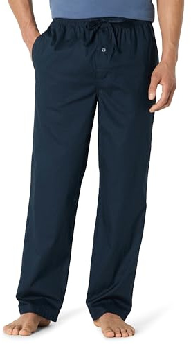 Amazon Essentials Pantaloni Pigiama in Popeline di Cotone dalla Linea Dritta con Coulisse ed Elastico in Vita Uomo, Blu Marino, L