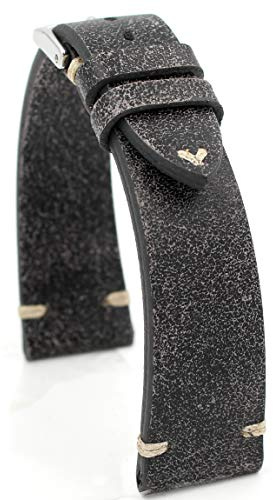 RIOS1931 Sagittarius Vintage Rindsleder Uhrenarmband handgemacht in Deutschland Robust 20mm Scratched Black