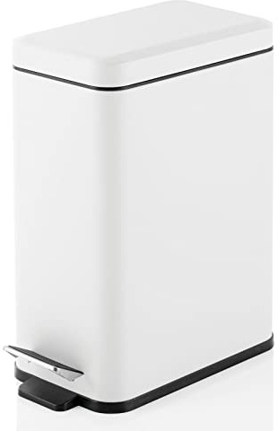 mDesign Pedal Bin — Waste Bin with Pedal, Lid and Plastic Bucket Insert for Bathroom, Kitchen, and Office — Metal Household Rubbish Bin with Ergonomic Design — White