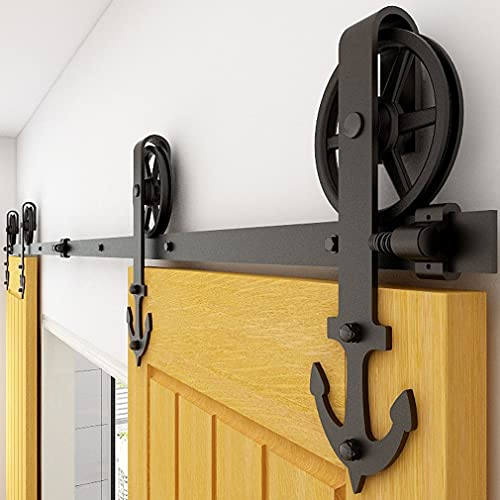 CCJH 12FT/365cm Schiebetürbeschlag Set Schiebetürsystem Laufschiene für Schiebetür Doppeltür (Großes Rad Ankerform)