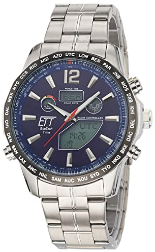 ETT Eco Tech Time Funk Solar Weltzeit Herren Uhr Chronograph mit Edelstahl Armband EGS-11478-31M