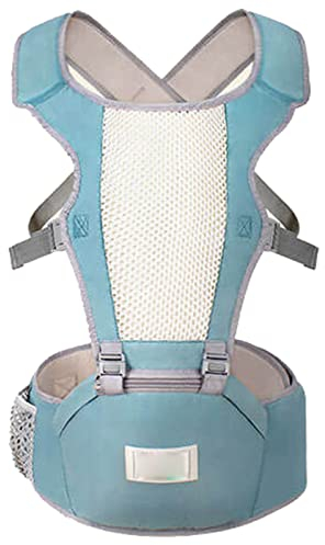 WPHH Ergonomischer Babytrage Mit Hüftsitz, Tragbarer Kindertrage Für Neugeborene Bis Kleinkinder, Atmungsaktives Mesh-Babytragetuch Für Den Sommer,Blau