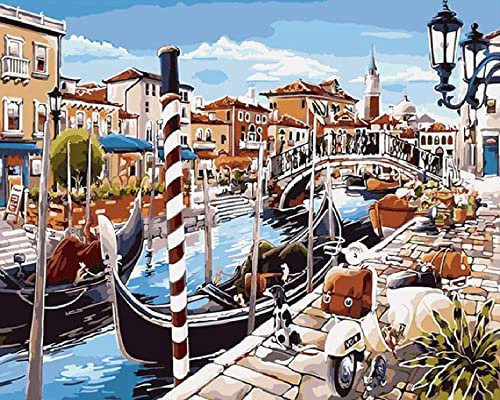 Zdklfm69 Malen nach Zahlen Ölgemälde nach Zahlen Ölgemälde Farbe zum Zeichnen nach Zahlen auf Leinwand Venedig Landschaft Wohnkultur Geschenk 40x50cm