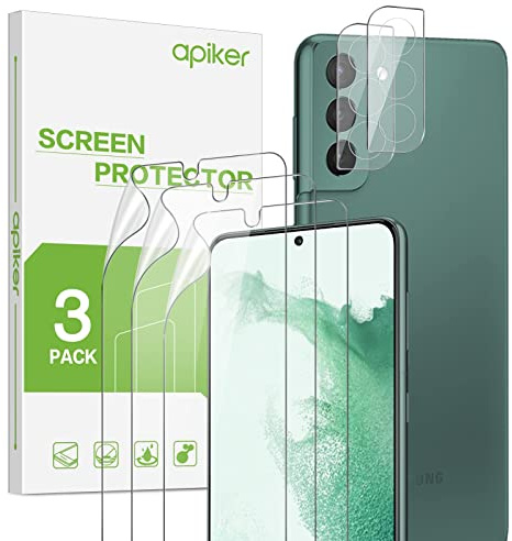 apiker für Samsung Galaxy S22 TPU Schutzfolie mit Kameraschutz | 3 Stück Schutzfolie und 2 Stück Kameraschutz, Fingerabdrucksensor unterstützen, hohe Transparenz, hohe Empfindlichkeit