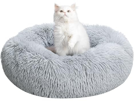 TOHDNC Gatto Cane Letto Rotondo 50cm, Calming Fluffy Peluche Anti Ansia Cozy Donut Cuddler Con Fondo Antiscivolo per Cani e Gatti di Piccola Taglia Media