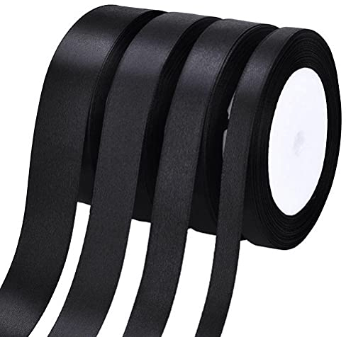 88m Satinband Schwarz, 10/15/20/25 mm Geschenkband Schwarz Schleifenband Stoffband für Geschenkverpackung Geburtstag Taufe Hochzeit Deko Trauer (22m/Rolle)