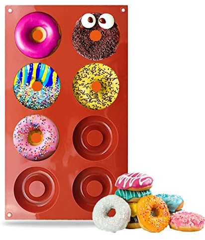 Cosysparks Molde Donuts Silicona, Antiadherente 8 Cavidades Molde para Donuts Silicona Molde de Silicona para Donas DIY Molde de Donuts Silicona para Pasteles, Galletas, Bagels