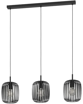 EGLO Hängelampe Romazzina, Esstisch Pendelleuchte 3-flammig | Esszimmerlampe aus Metall in Schwarz, Hängeleuchte mit E27 Fassung