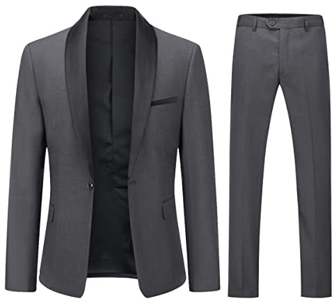 YOUTHUP Traje de Hombre Ajustado de 2 Piezas con Solapa de Chal de 1 botón para Boda, Cena, Esmoquin, Gris Oscuro, M