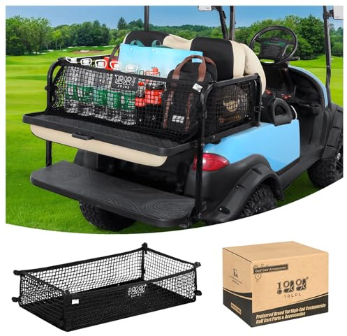 10L0L Golfwagen-Cargo-Netztasche für 4 Passagierclubs, EZGO, Yamaha-Modelle, mit 8 verstellbaren Schnallen, elastischem, doppellagigem Nylon-Netz, (104 x 57 x 27 cm), schwarz