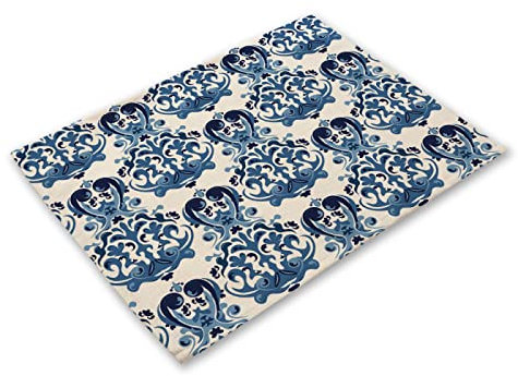 Manteles Individuales Beige Azul Salvamanteles Individuales Algodón Lino Lavable Mantel Individual Resistente al Calor Individuales Mesa Engrosamiento Bajoplatos 30x45cm 2 Pcs