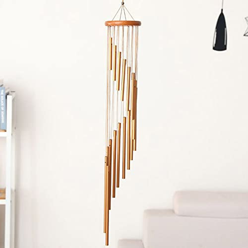 Carillon éolien en aluminium, 12 tubes de carillon éolien en tube d'aluminium + tuyau en métal de pin, carillons décoratifs pour intérieur et extérieur (doré)