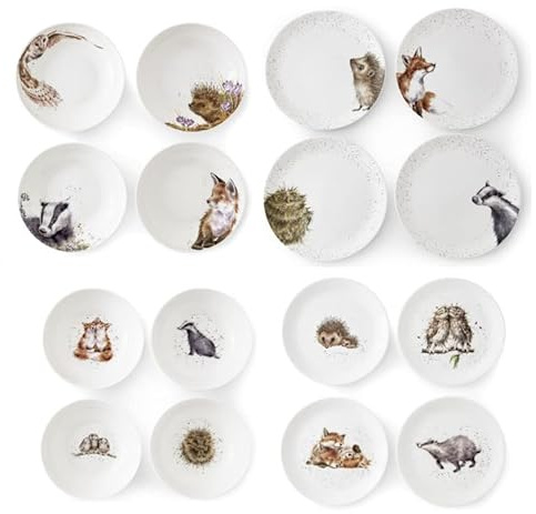 Royal Worcester Wrendale Designs Geschirrset, Dachs, Eule, Fuchs & Igel, 16-teilig