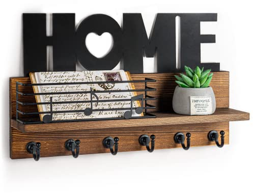 Bibykivn Schlüsselbrett mit Ablage - Home Dekoration Schlüsselkasten Vintage, Rustic Wandorganizer für Schlüsselbrett Organizer mit 6 Schlüsselhaken, Schlüsselboard Holz