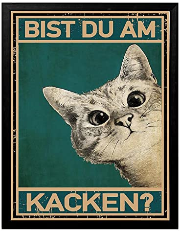 A3 Katze Bild Poster, Bist du am kacken Badezimmer Bilder, Vintage Lustige Wanddekoration für Bad WC Toilette Klo Gäste-WC mit Rahmen Schwwarz