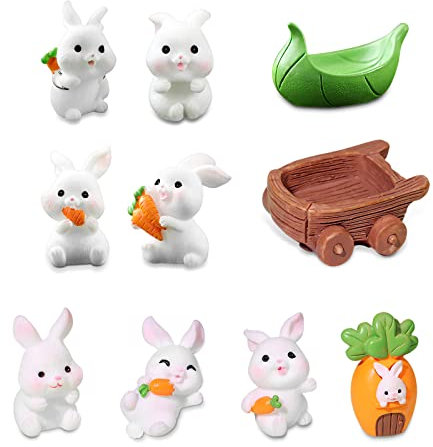 UESDU Tabletop Mini Statues Easter Bunny Figure Fairy Garden Accessories Rabbit Statues Micro Landscape Ornaments Kit Animals DIY for Decoration 10PCS