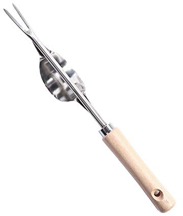 Pokinge Desbrozadora manual de mano, a prueba de curvas, mango de madera, herramienta de excavación de césped profundo de acero inoxidable para jardín al aire libre, patio, césped y granja